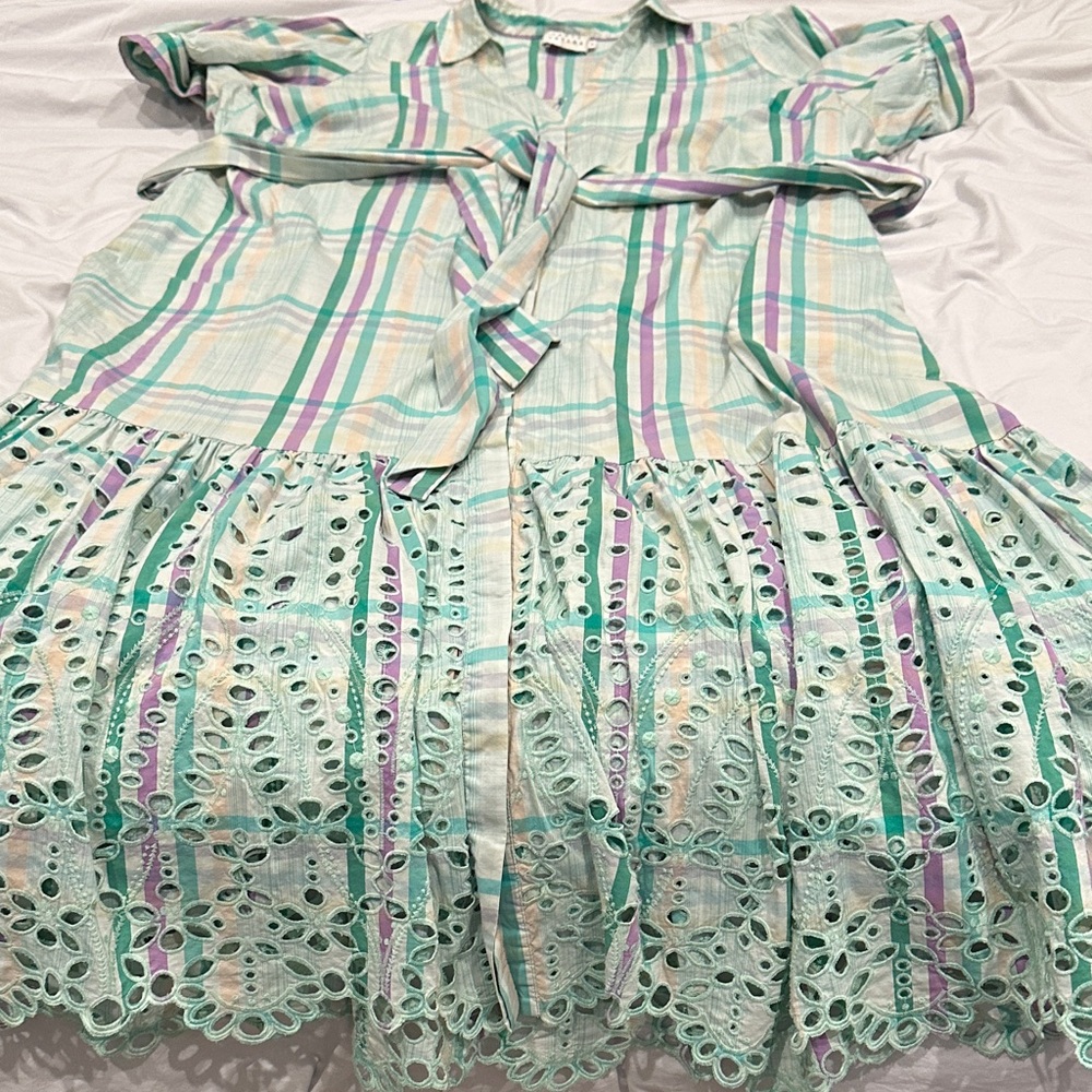 Pastel Plaid  Dress with Lace Trim